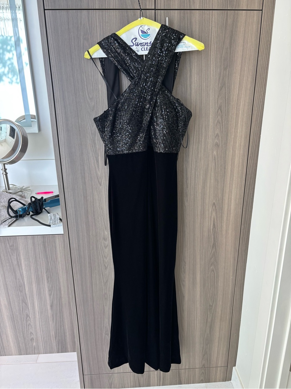 Eliza J Black Sequin Cross-Back Maxi Dress